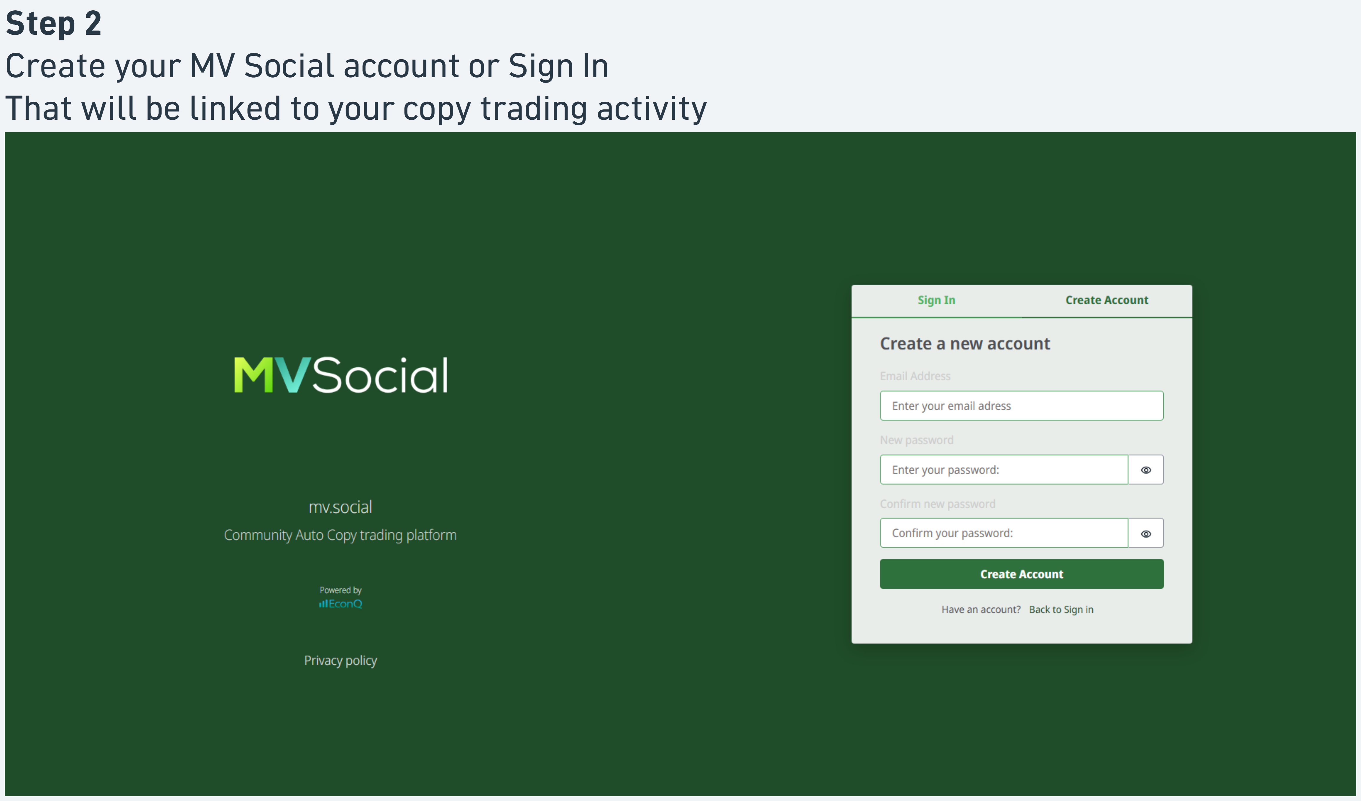 MV Social Sign In / Create Account screen